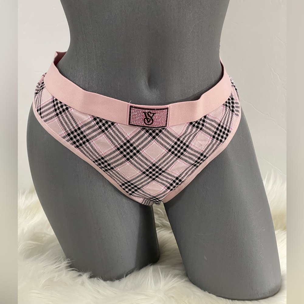Victorias Secret Logo Cotton Shine Patch Thong Panty Underwear. NWT
